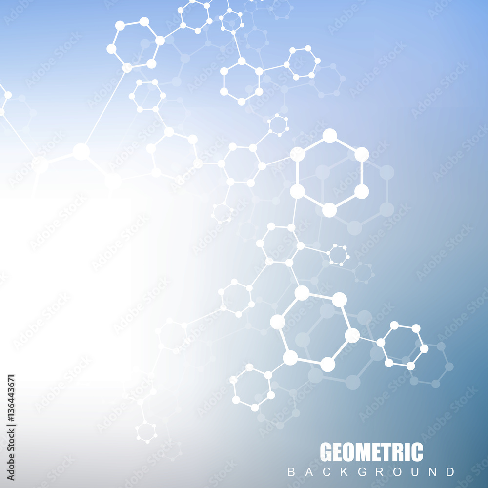 Geometric abstract background with connected line and dots. Structure molecule and communication. Scientific concept for your design. Medical, technology, science background. Vector illustration. Geometric abstract background with connected line and dots. Structure molecule and communication. Scientific concept for your design. Medical, technology, science background. Vector illustration.