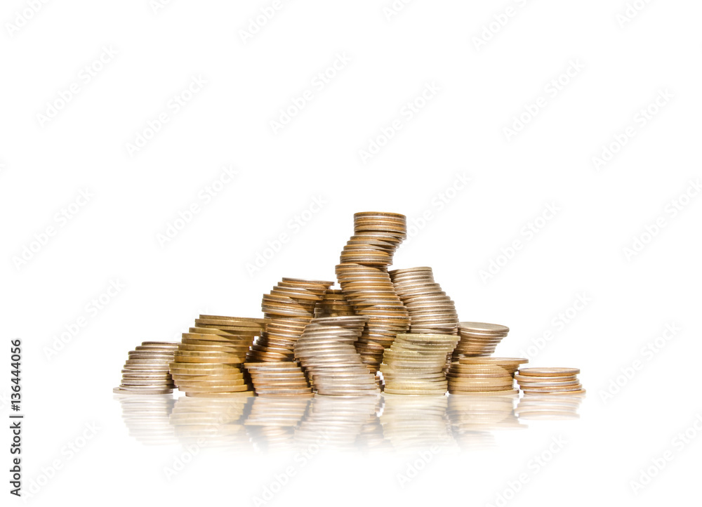 Large group of curved piles of golden coins Large group of curved piles of golden coins