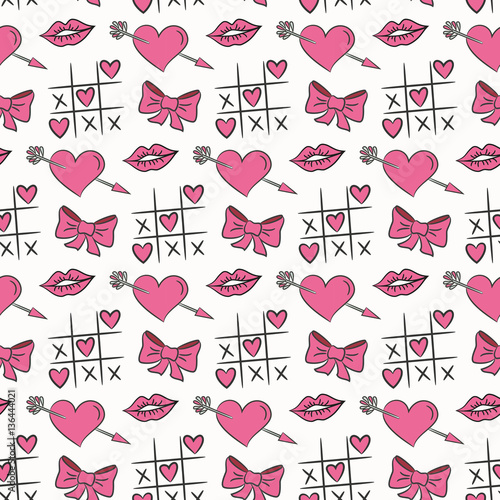 Seamless pattern with valentine's icons on the white background