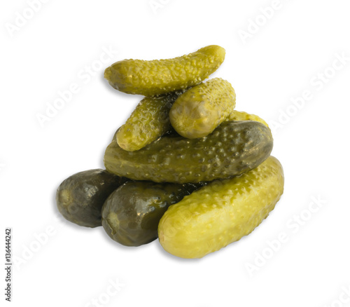 Pickled Gherkins or Cucumbers Isolated on White Background