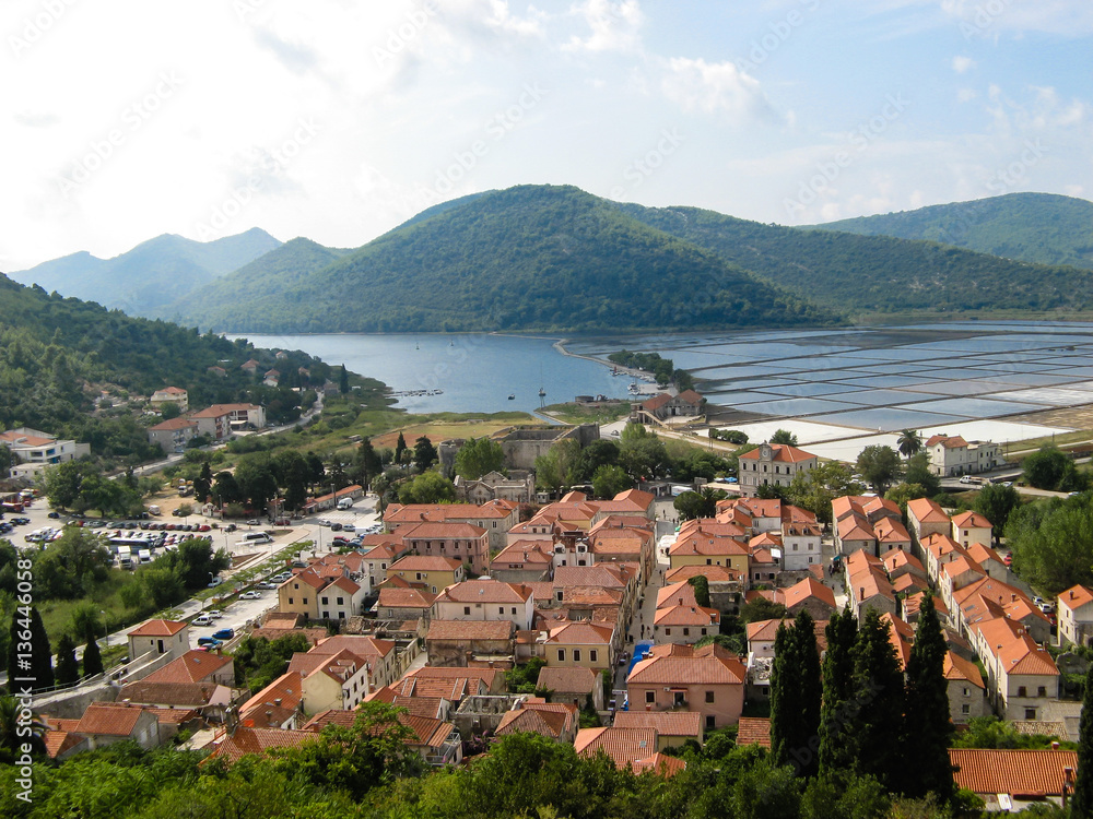 Turkish village with orange rooftops view