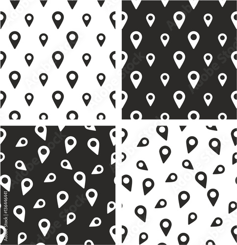 Check in or Location or Pin Icon Big & Small Aligned & Random Seamless Pattern Set