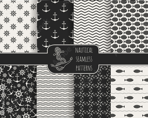 Set of seamless nautical patterns