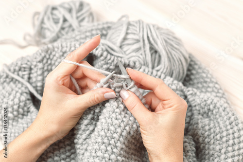 Close-up of hands knitting...