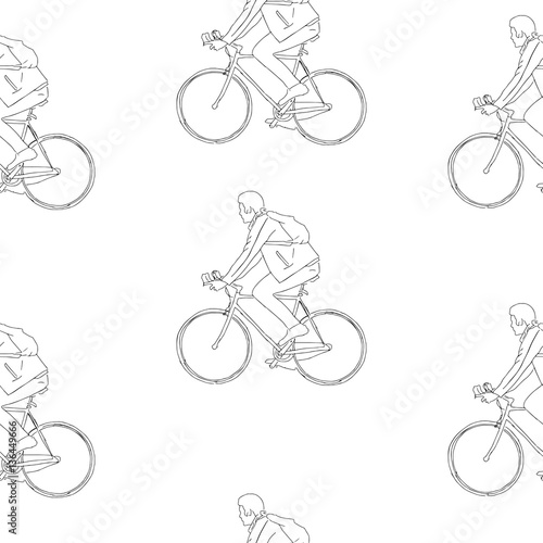 Seamless background pattern with person on a bicycle. Vector illustration