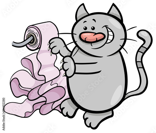 cat play with toilet paper cartoon