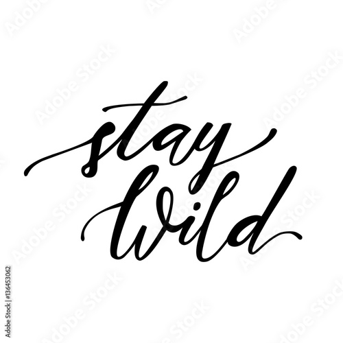 Vector illustration with hand-drawn lettering "Stay wild" isolated on white. Trendy ethnic poster. Calligraphic design. Boho style.