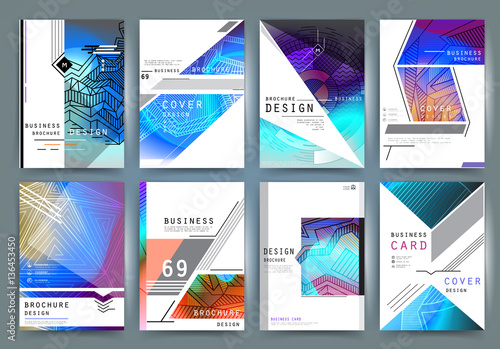 Business brochure 2017 vector set. Applicable for Banners, Placards, Posters, Flyers, cover design annual report, magazine, in A4 format. Modern geometric background template