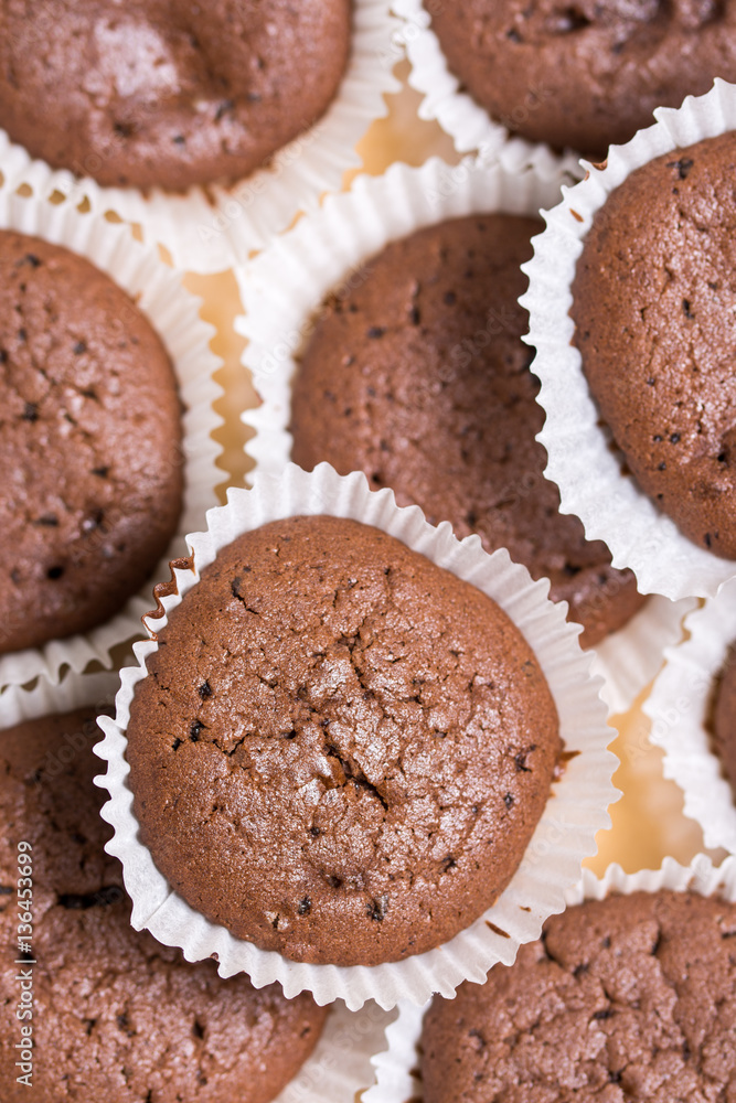 Flat lay chocolate cupcakes muffins Flat lay chocolate cupcakes muffins