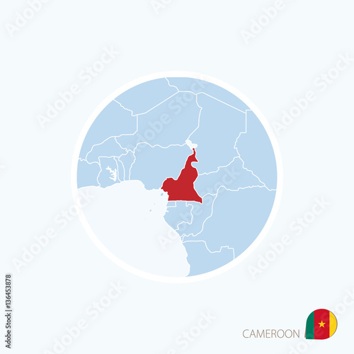 Map icon of Cameroon. Blue map of Central Africa with highlighted Cameroon.