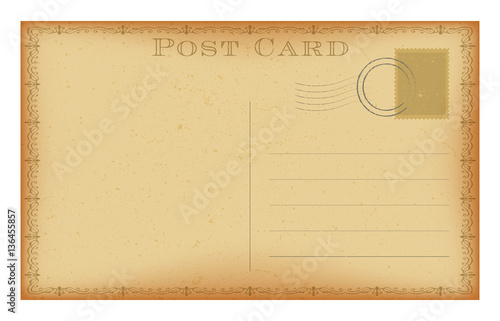 Vector old postcard with stamp. Grunge paper vintage post card.