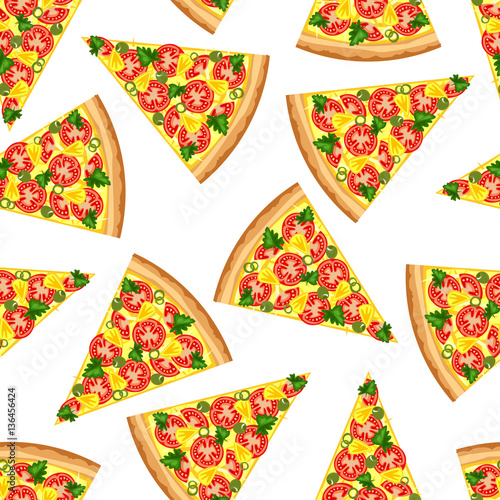 Seamless background from slices of tasty pizza.