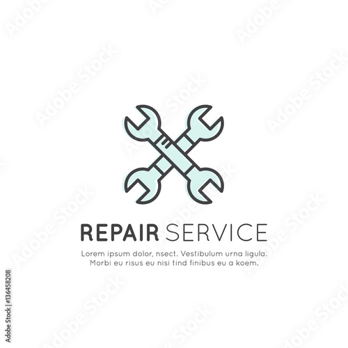 Vector Icon Style Illustration Concept of repair company or plumbing service, maintenance office, Isolated Logo