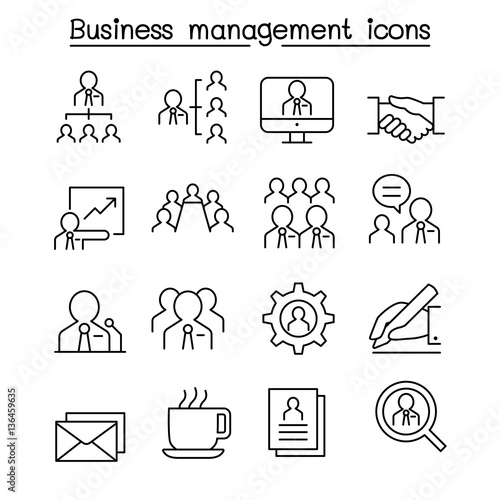 Business management & Teamwork icon set in thin line style