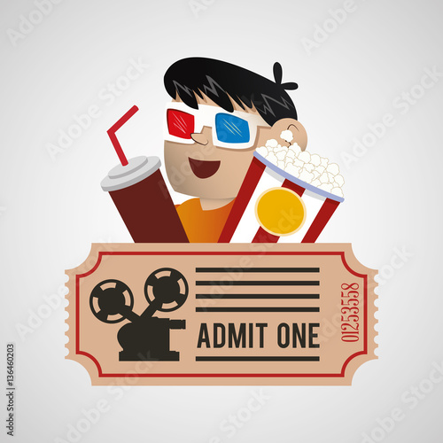cinema 3d boy soda pop corn ticket poster vector illustration eps 10