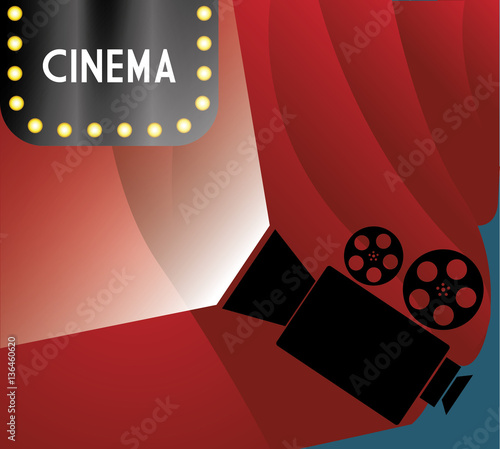 cinema billboard lights camera film curtain vector illustration eps 10