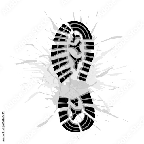 footprint of  winter boot on puddle, vector, illustration