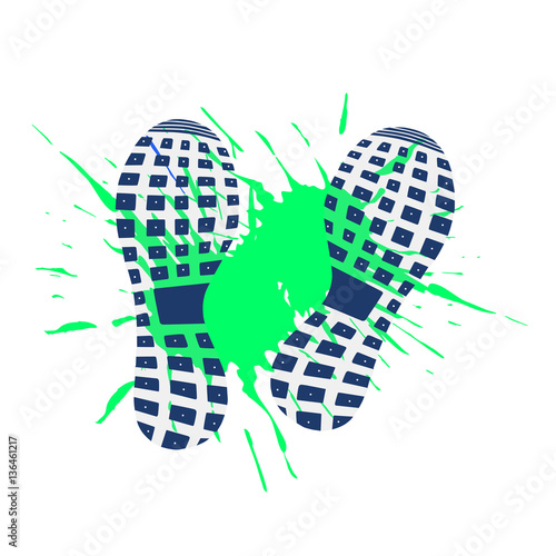 footprints of  winter boots on puddle, vector, illustration