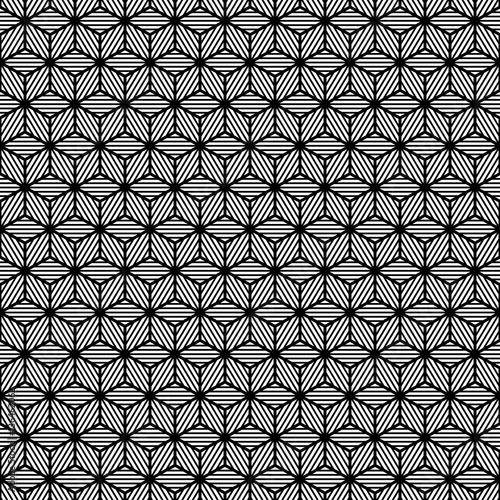 Retro Seamless Pattern Cubes/Flowers/Stars Black