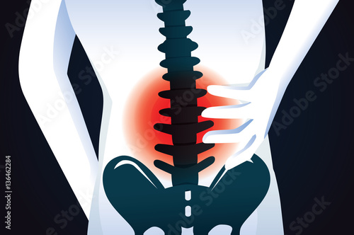 Red signal at spine area. This illustration about human back pain.