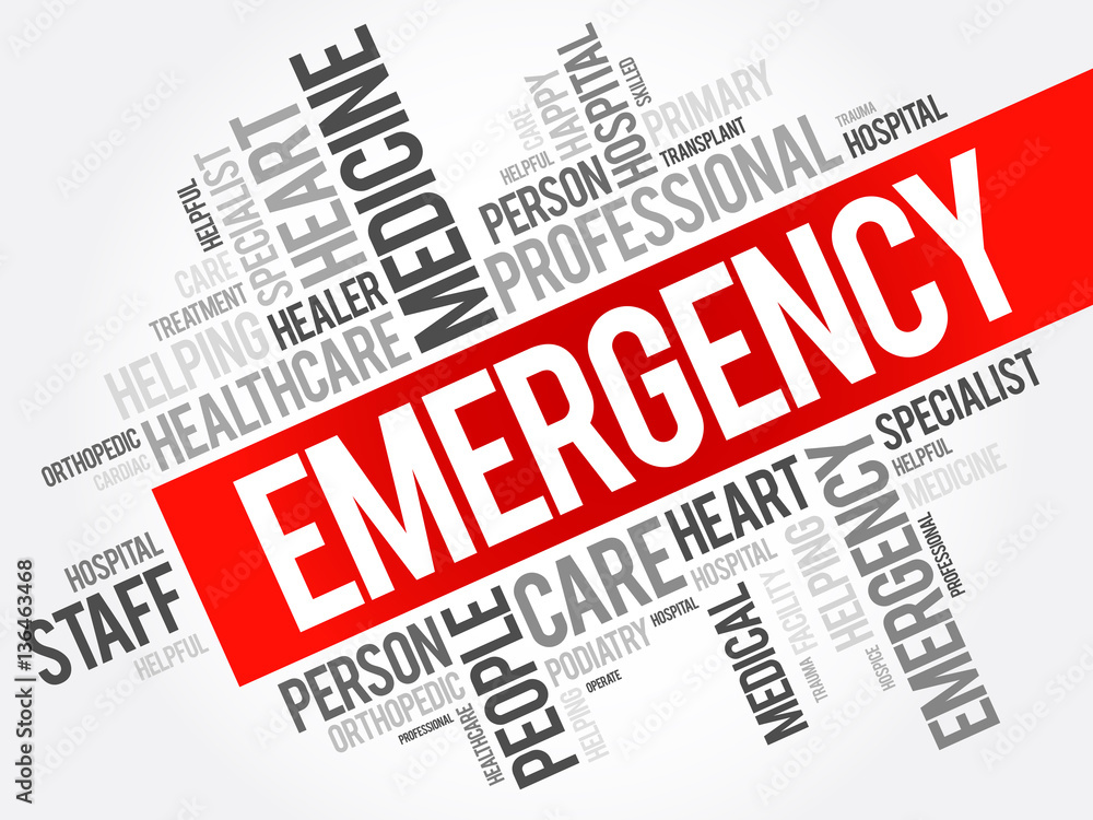 Emergency word cloud collage, healthcare concept background Emergency word cloud collage, healthcare concept background