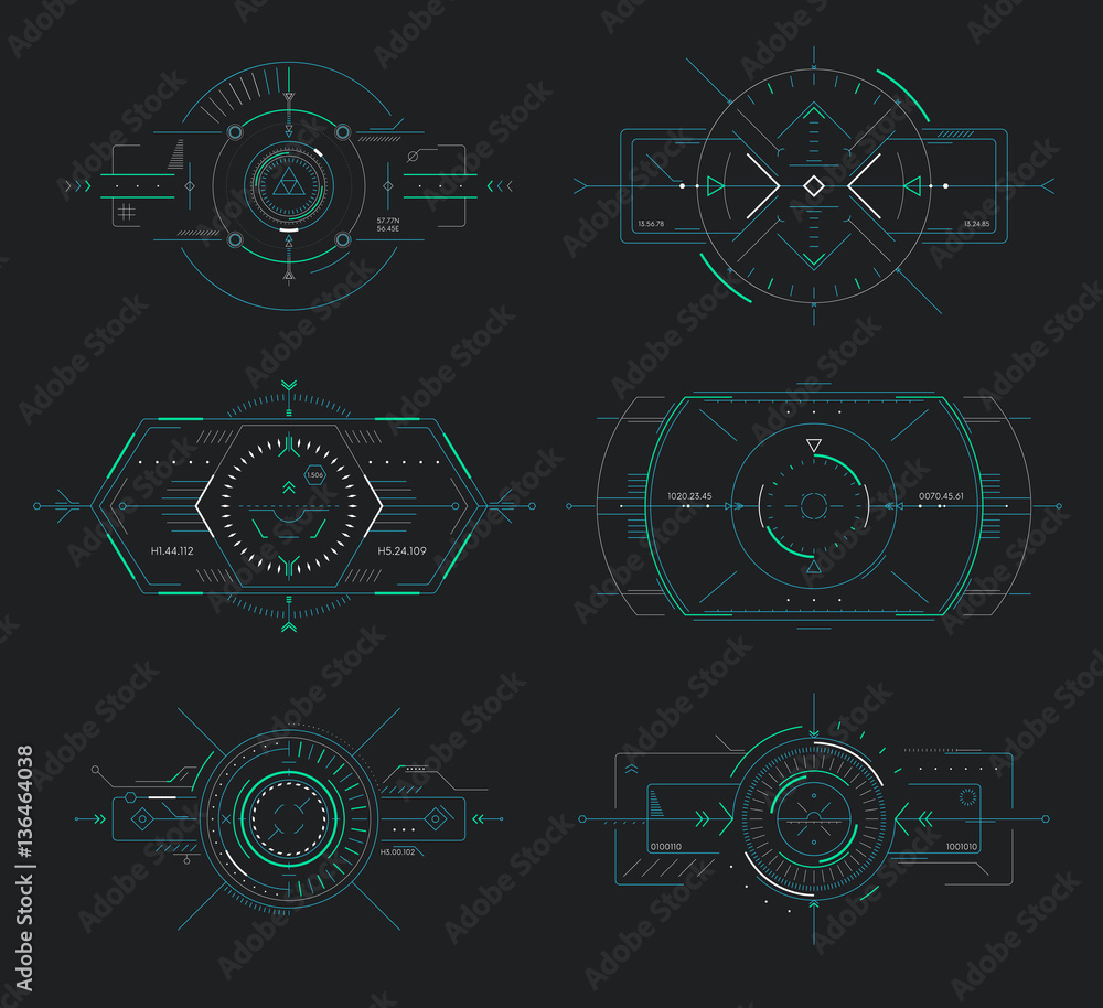 Futuristic display control, navigation panel hud elements Futuristic display control, navigation panel hud elements