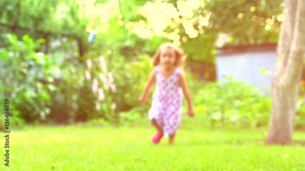 Happy Little Girl Playing and Running outdoor, Laughing and Jumping. Pretty child enjoying nature on backyard. Summertime. HD 1080p. Slow motion 240 fps, high speed camera Happy Little Girl Playing and Running outdoor, Laughing and Jumping. Pretty child enjoying nature on backyard. Summertime. HD 1080p. Slow motion 240 fps, high speed camera