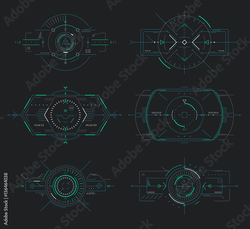 Futuristic display control, navigation panel hud elements