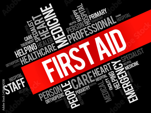 First aid word cloud collage, healthcare concept background
