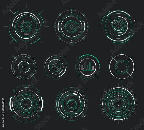 Vector futuristic user interface HUD, sci-fi display circular elements