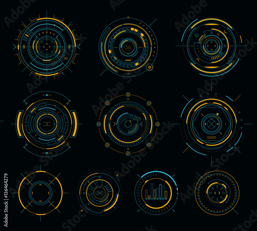 Vector sci-fi display circular elements, HUD futuristic user interface