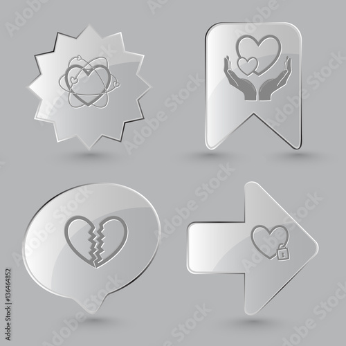 4 images: atomic heart, love in hands, unrequited love, closed h