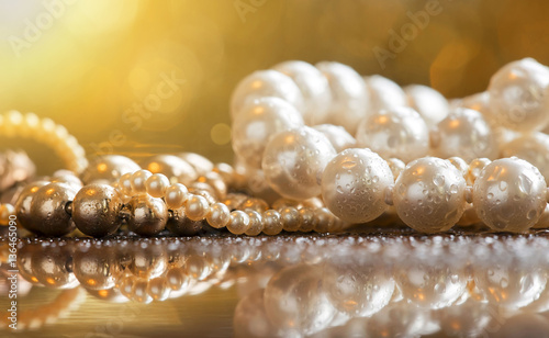 Beautiful white and golden pearls jewelry