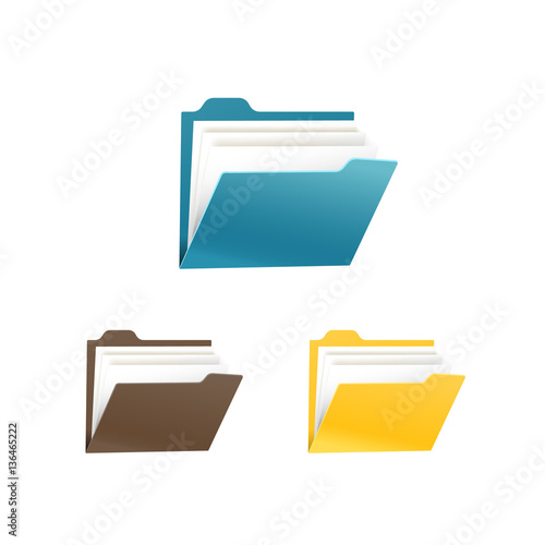 Different color office folders collection isolated on white