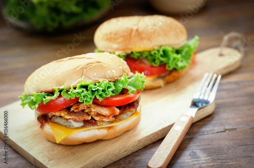 Close up of homemade cheese burger photo