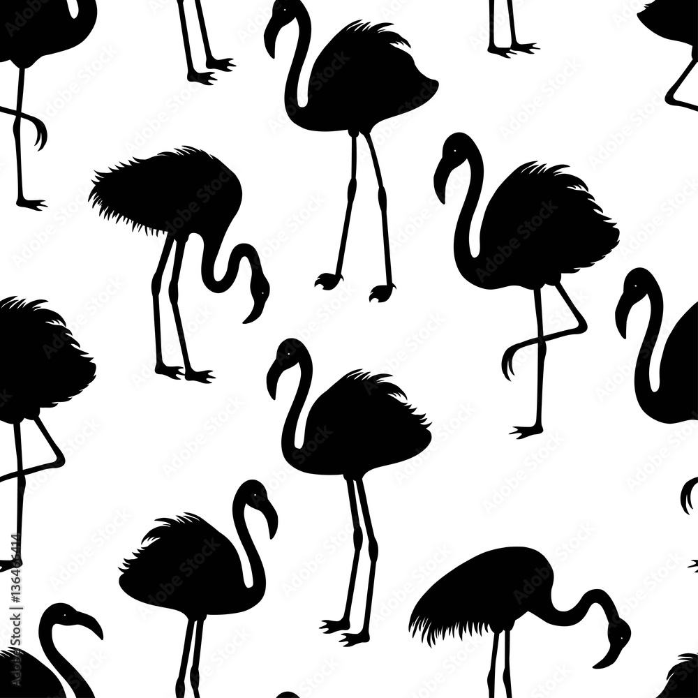 Fototapeta premium Seamless pattern with flamingos silhouette