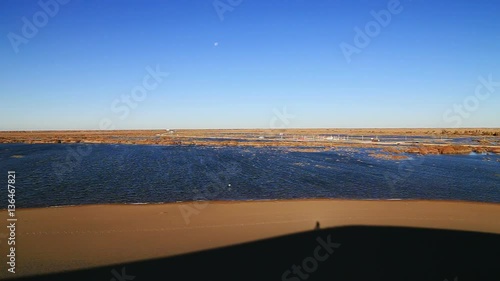 Badain Jaran Desert lake in autumnal morning, Ejina, Alxa, Inner Mongolia, China, 