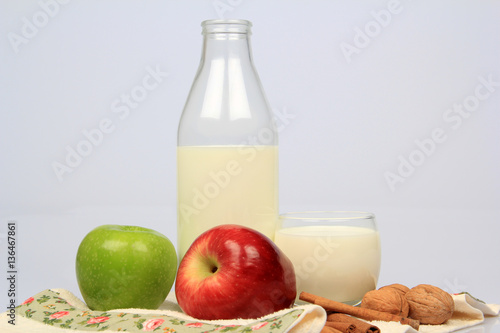 Bottle Of Milk and Apples 
