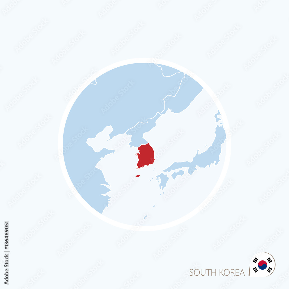 Korea On Asia Map Map Icon Of South Korea. Blue Map Of East Asia With Highlighted South Korea.  Stock Vector | Adobe Stock