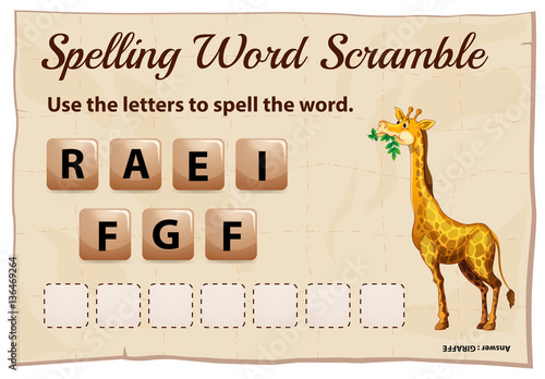 Spelling word scramble for word giraffe