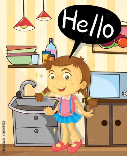 Happy girl standing in kitchen