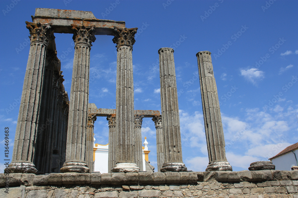 Columns of Roman Temple of Diana in Evora, Portugal