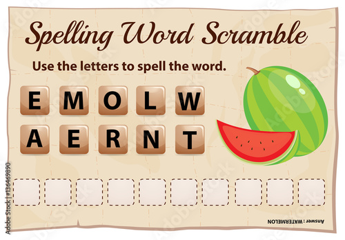 Spelling word scramble for word watermelon