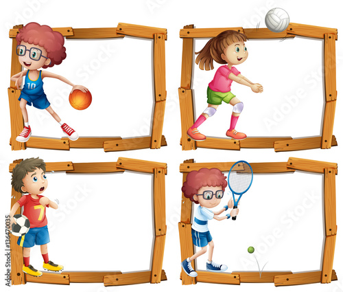 Frame template with kids playing sports