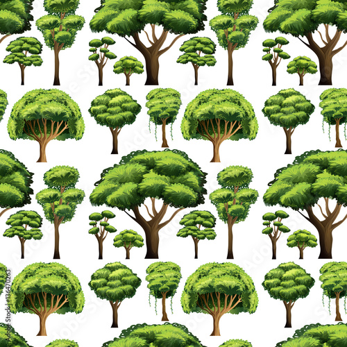 Seamless background design with different types of trees