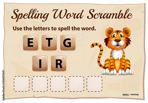 Spelling word scramble for word tiger