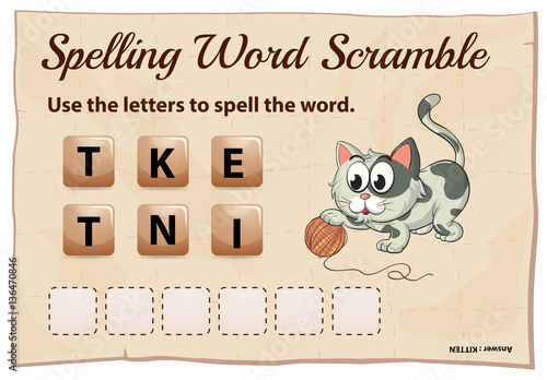 Spelling word scramble for word kitten