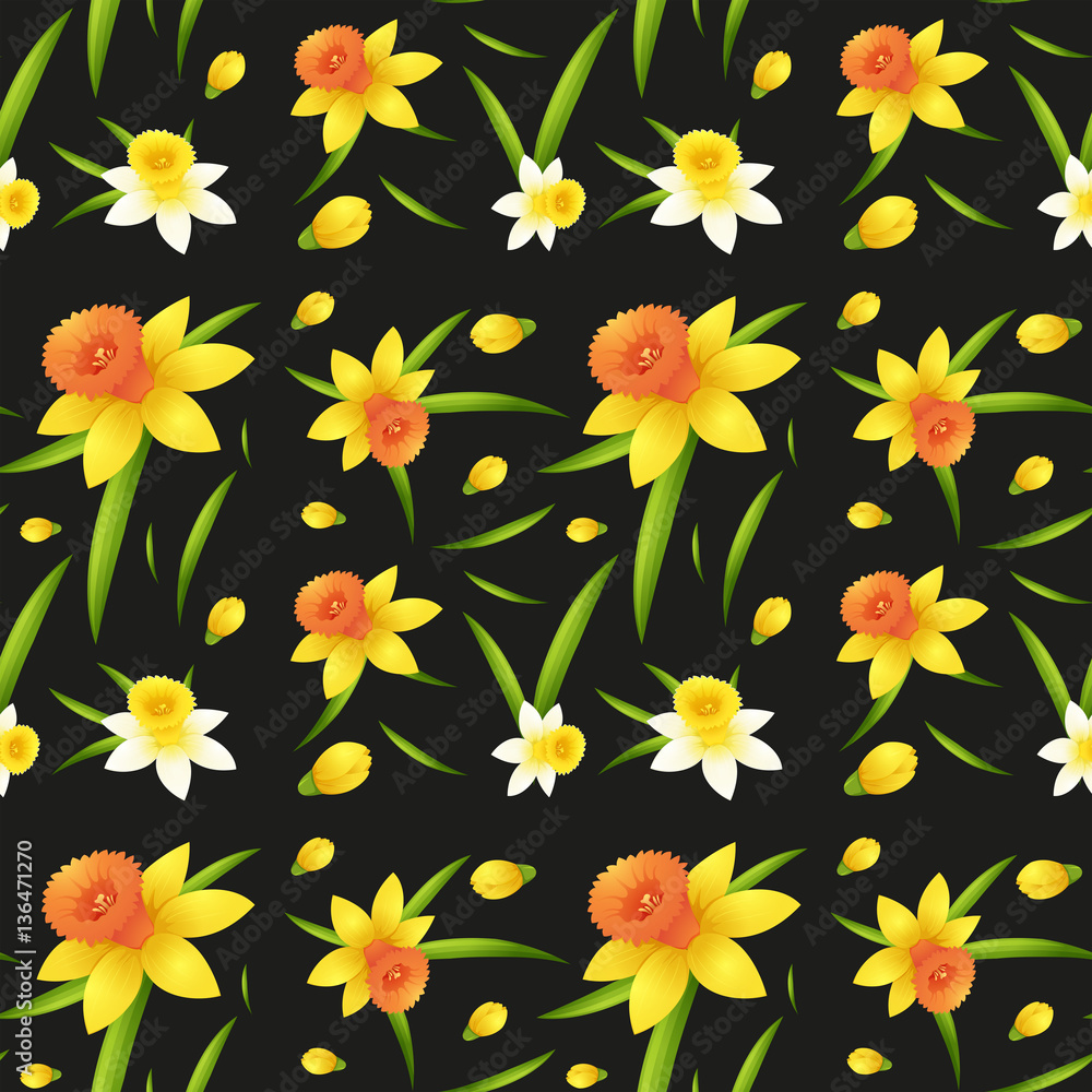 Seamless background design with daffodil flowers