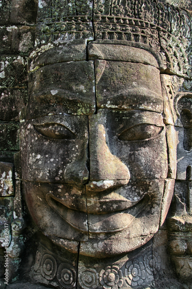 Stone face on the Bayon temple in Angkor Wat Cambodia