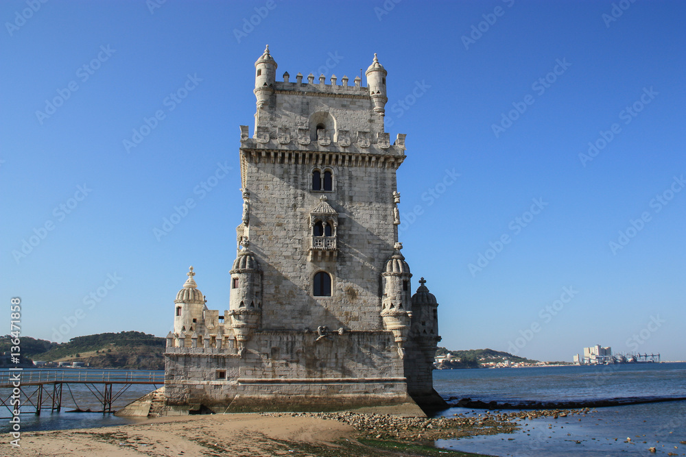 Belem Tower at the Tagus river shore in Lisbon, Portugal